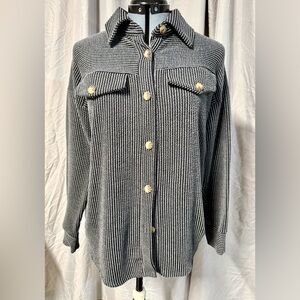 Ribbed Textured Striped Button-Up Women's Top